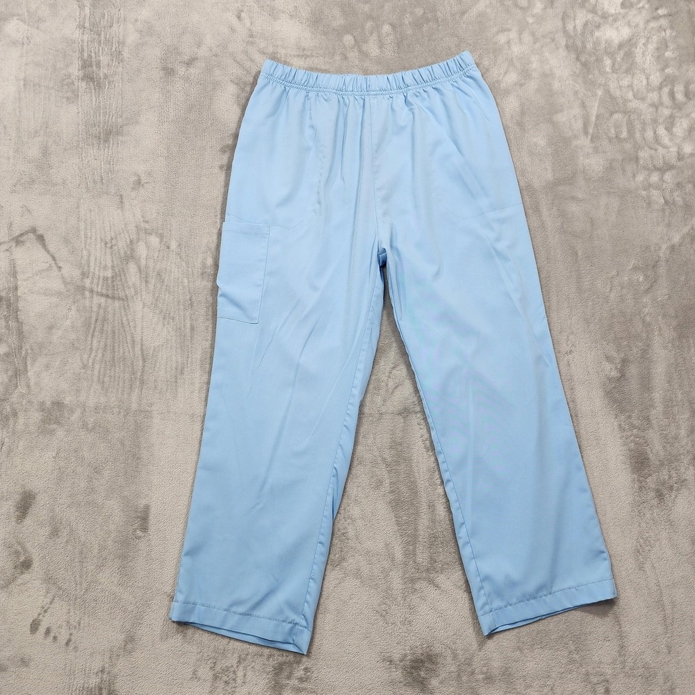 Work Ready Pants Womens L Blue Cargo Pull On Elastic Waist Pockets Stretch Twill